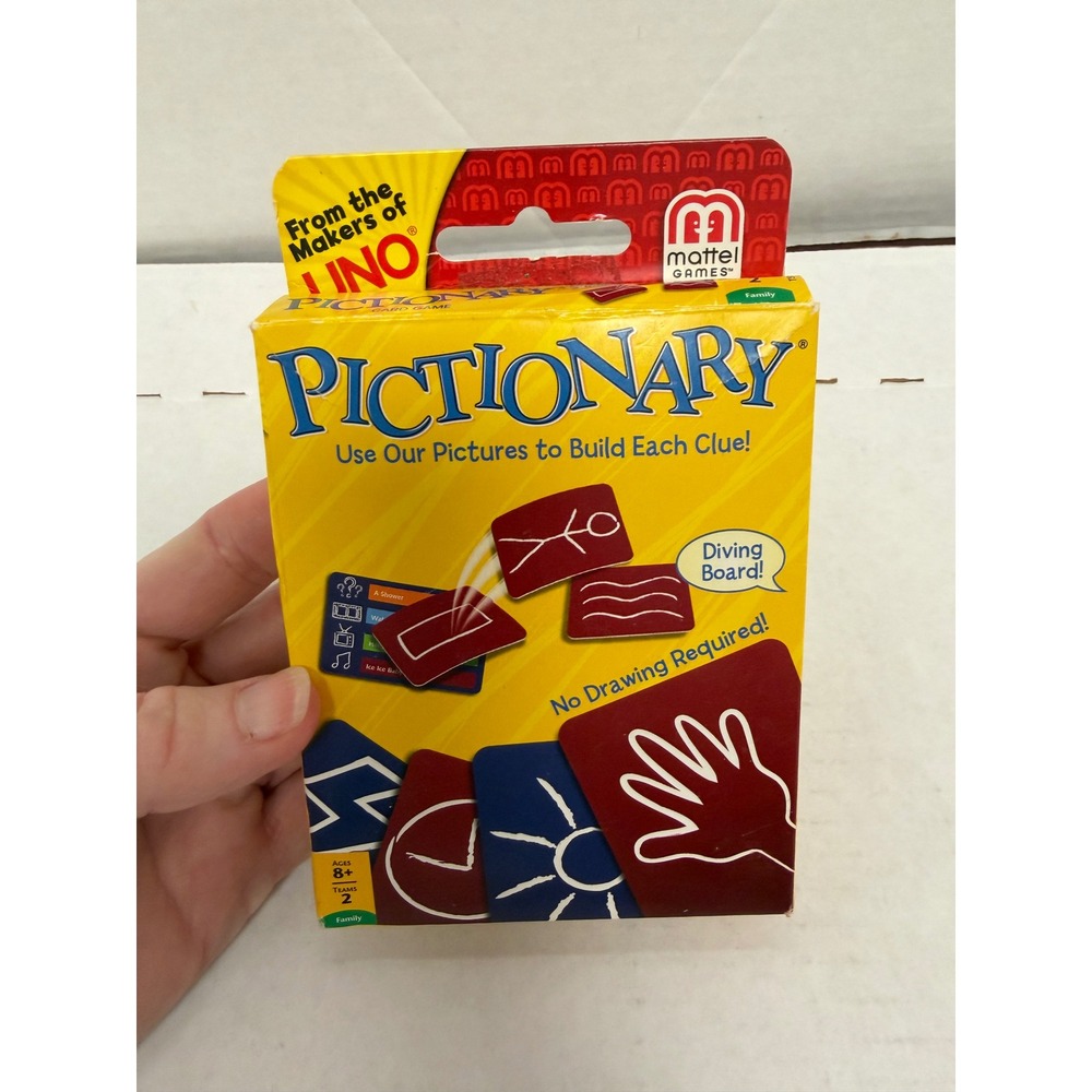 Mattel Pictionary Card Game No Drawing Required Family Travel Game T5132